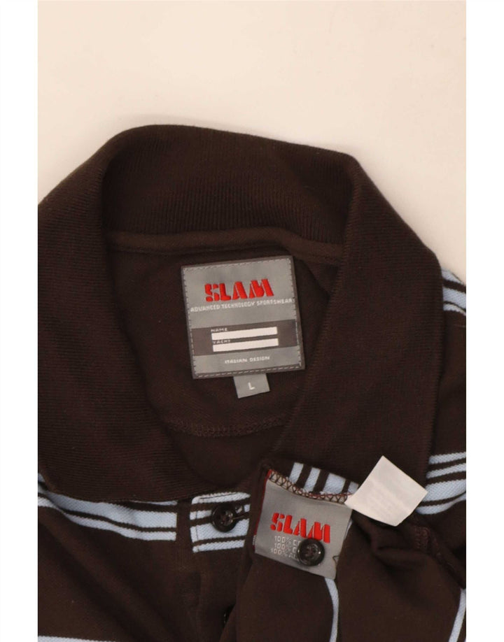 Slam herre poloshirt stor brun stribet bomuld