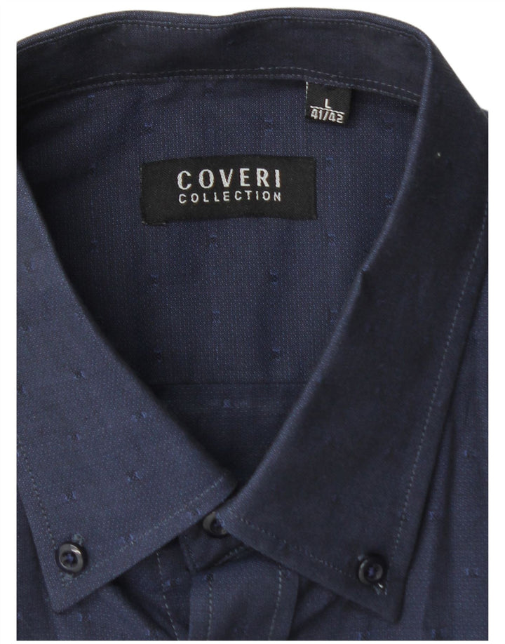 COVERI Herreskjorte str. 41/42 Large Navy Blue Cotton