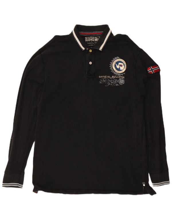 Napapijri Mens Graphic Long Sleeve Polo Shirt 3XL Black Striped Cotton