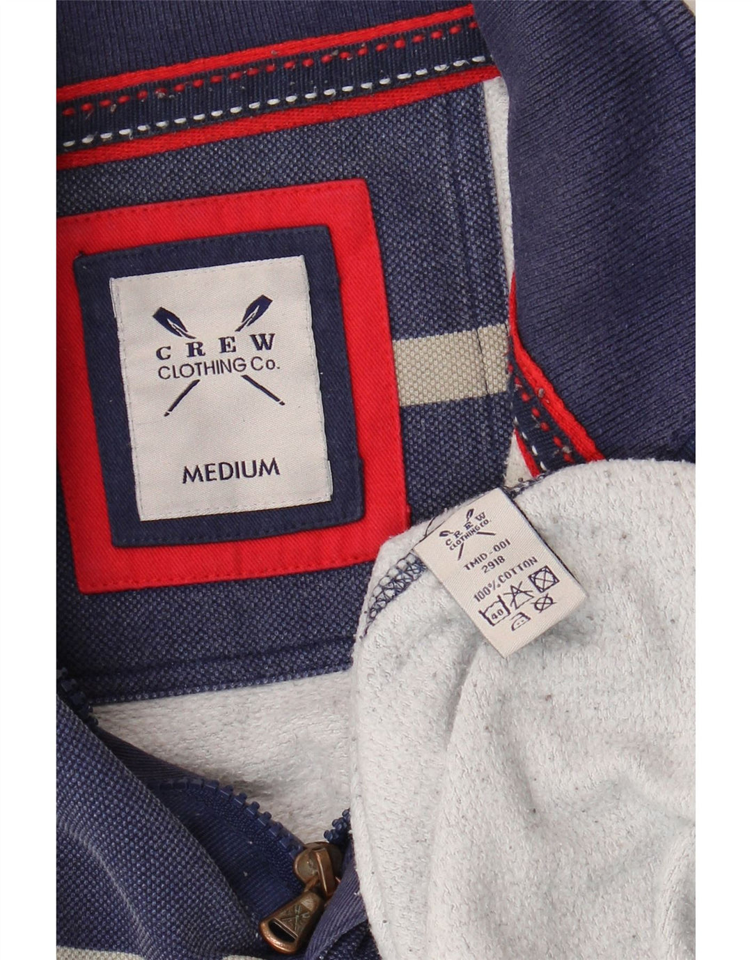 CREW TØJ Herre Zip Neck Sweatshirt Jumper Medium Marineblå Stribet
