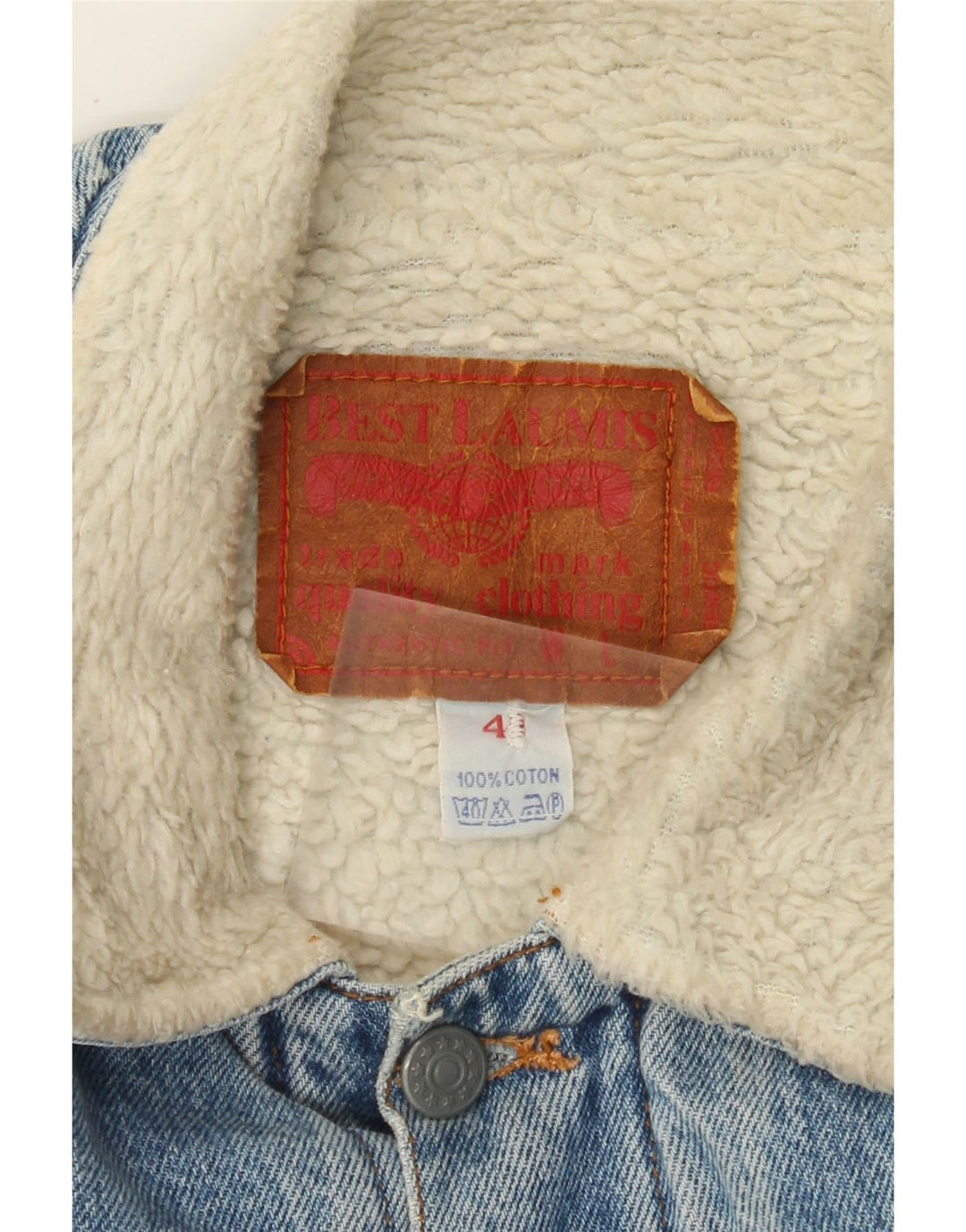 VINTAGE Herre Denim Sherpa Jacket UK 41 XL Blå Bomuld
