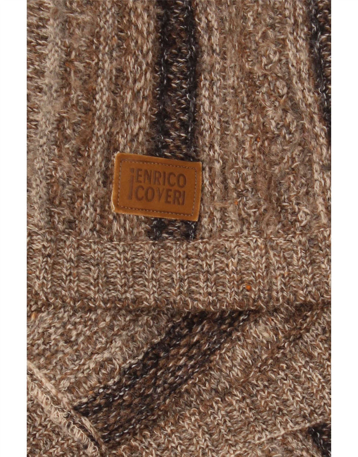 Enrico Coveri Herre sweater med rund hals, medium brun stribet uld