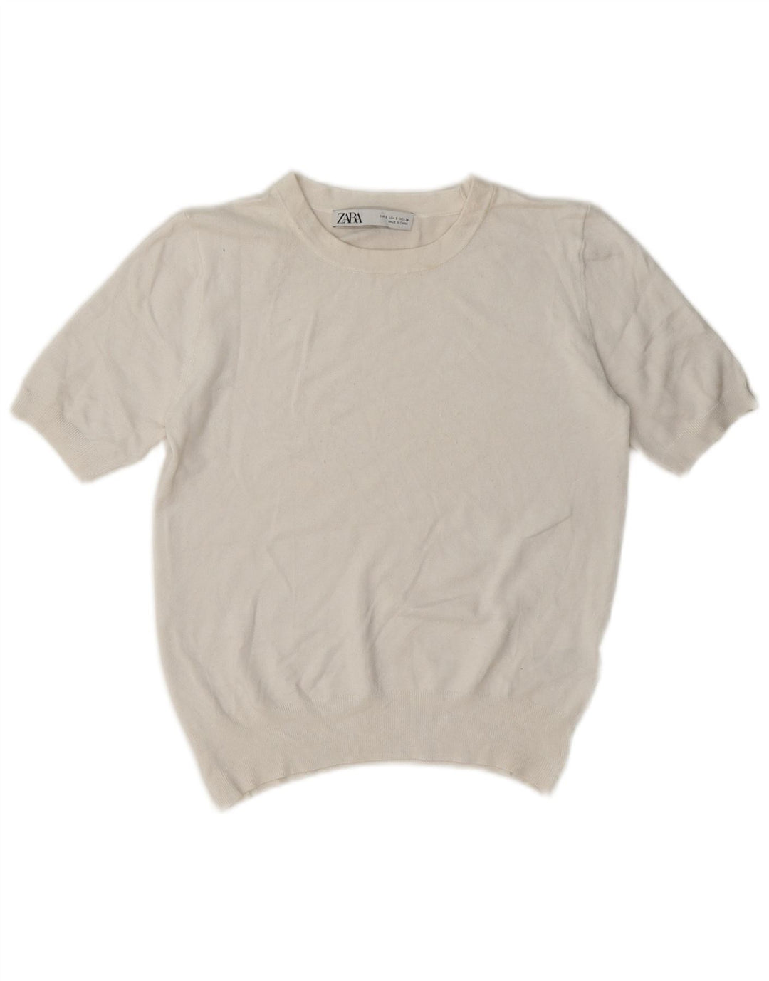 Zara Kortærmet Crop Top UK 10 Small White Viscose