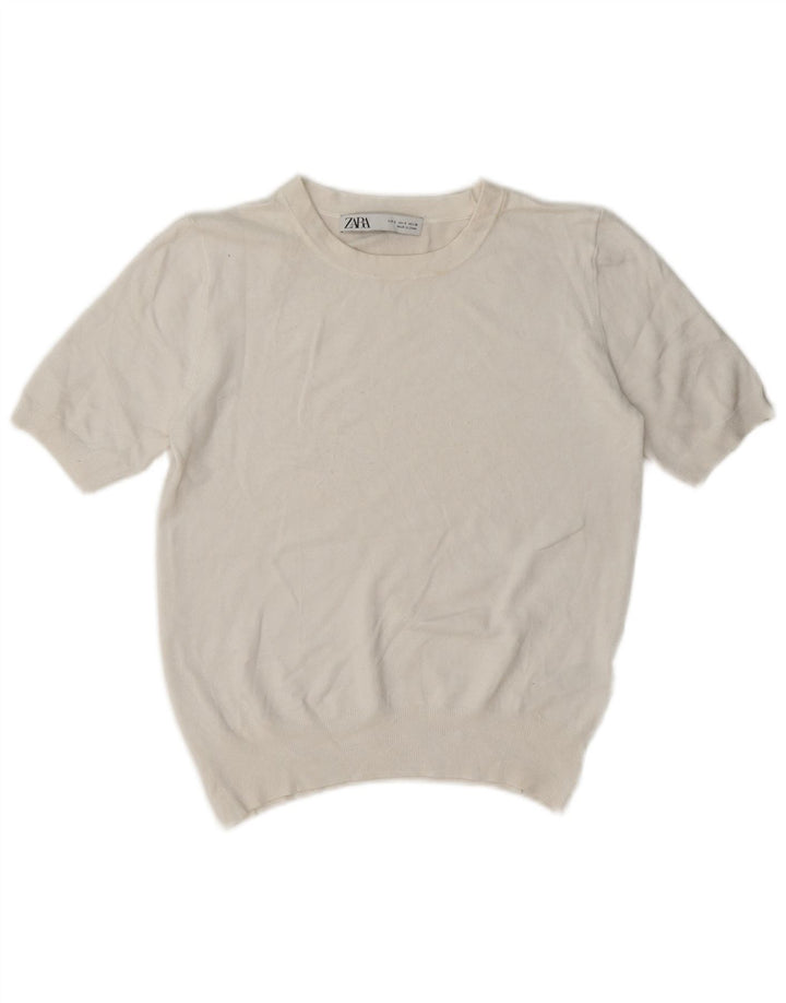 Zara Kortærmet Crop Top UK 10 Small White Viscose