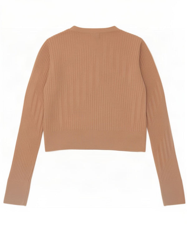 Topshop Womens Crop Boat Neck Jumper Sweater UK 12 Medium Beige Viscose