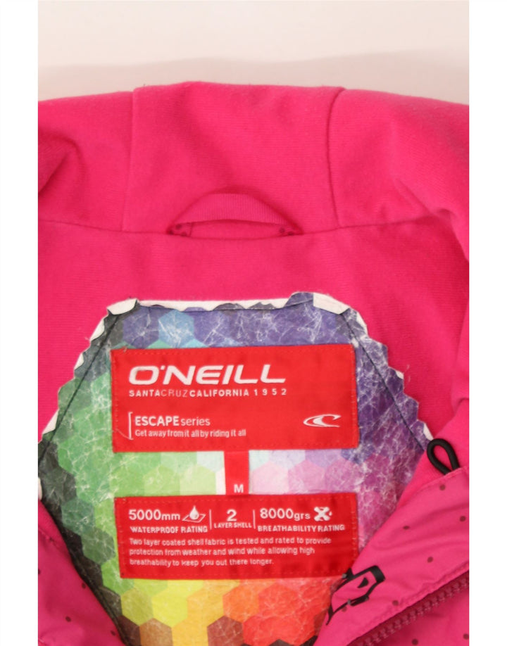 O'NEILL Womens Hooded Rain Jacket UK 14 Medium Pink Striped Polyester Vintage O'Neill and Second-Hand O'Neill from Messina Hembry 