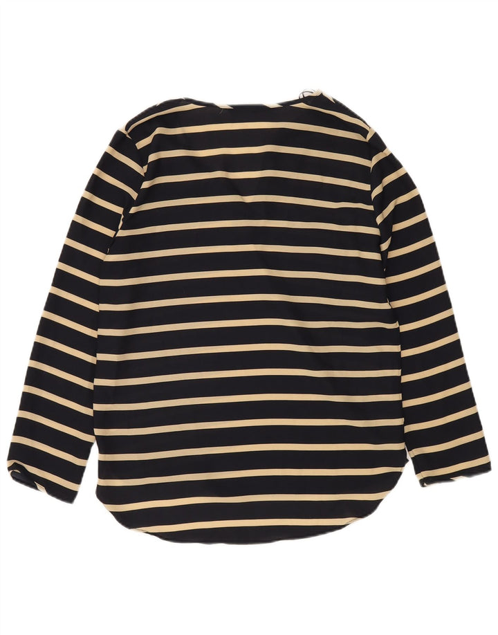 Zara Dame Langærmet Bluse Top UK 10 Small Navy Blue Stribet