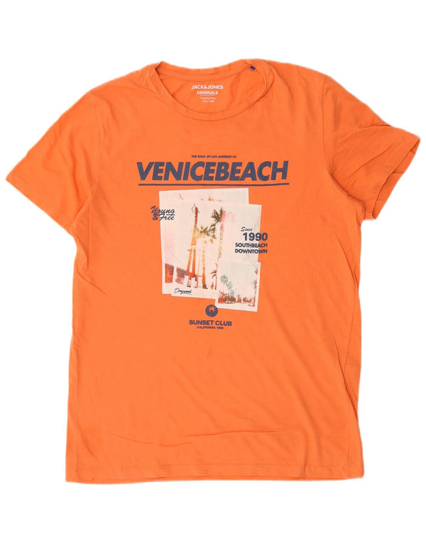 Jack & Jones Mens Graphic T-Shirt Top Large Orange Cotton