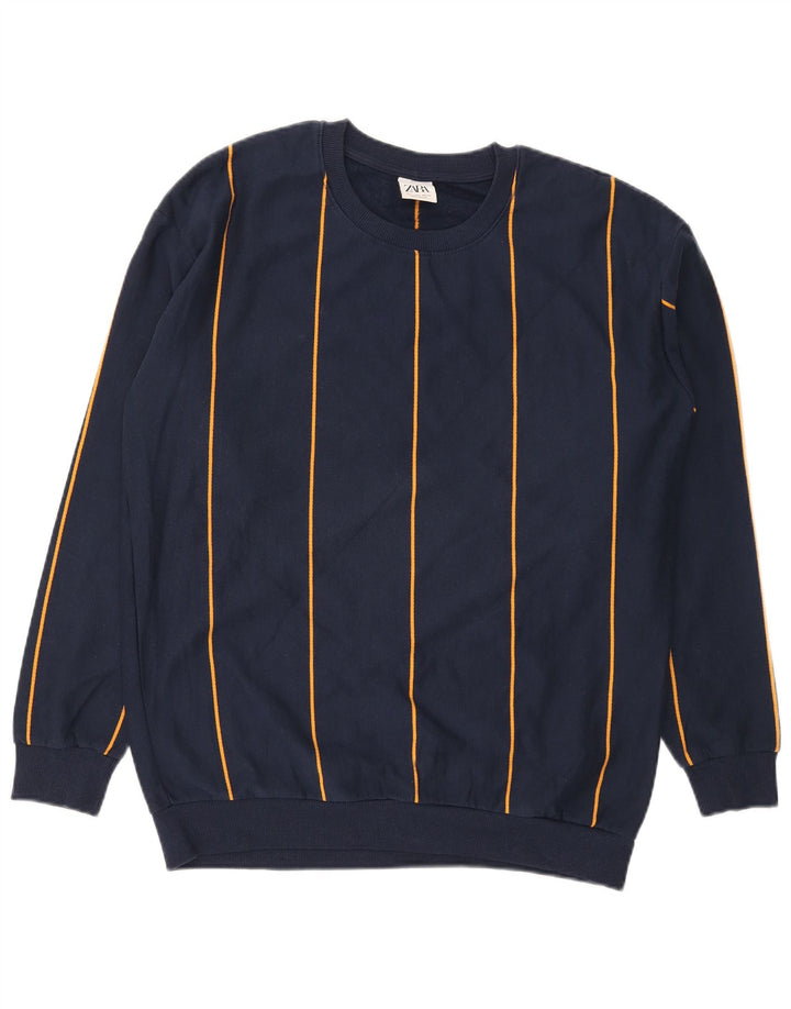 Zara Sweatshirt til mænd, stor marineblå stribet bomuld