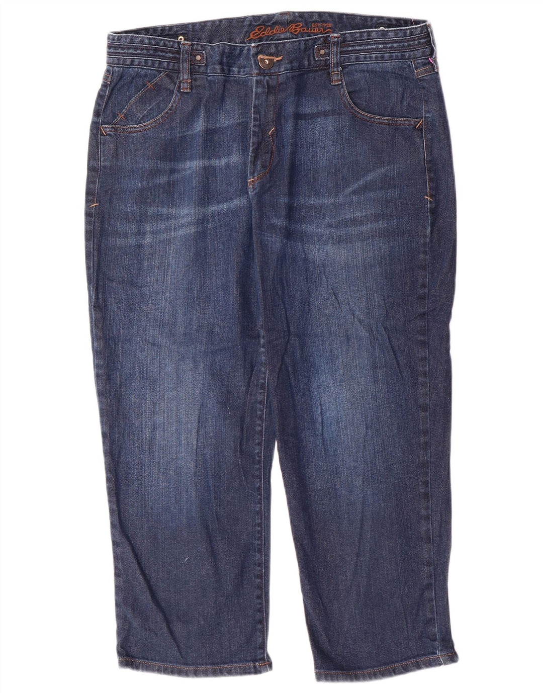 EDDIE BAUER Dame høje Capri Jeans US 12 Large W34 L23 Marineblå Bomuld