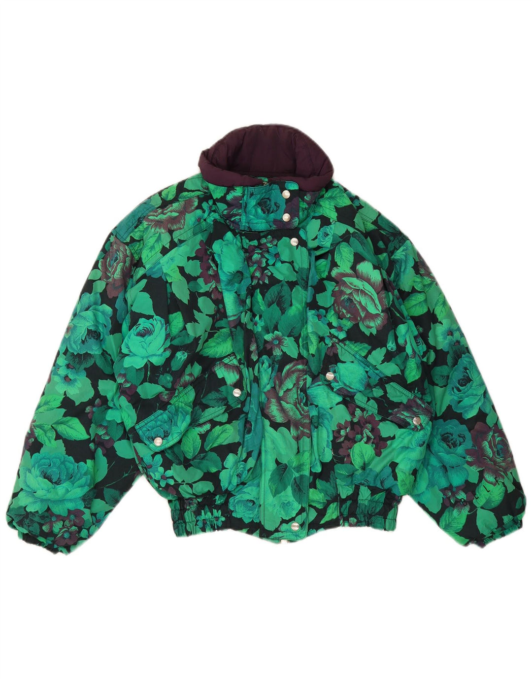 Belfe & Womens Oversized Windbreaker Jacket UK 12 Medium Green Floral Nylon