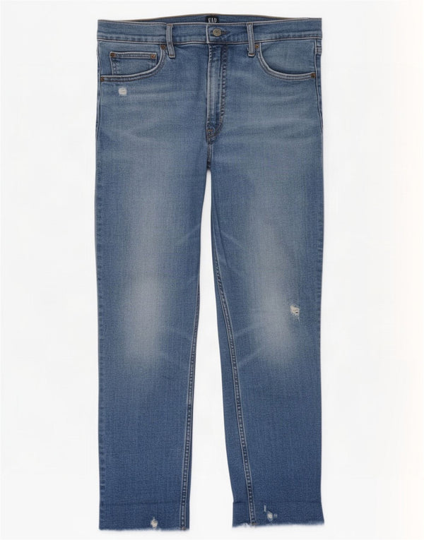 Gap Womens Cigarette Crop Distressed Slim Jeans W32 L26 Blå