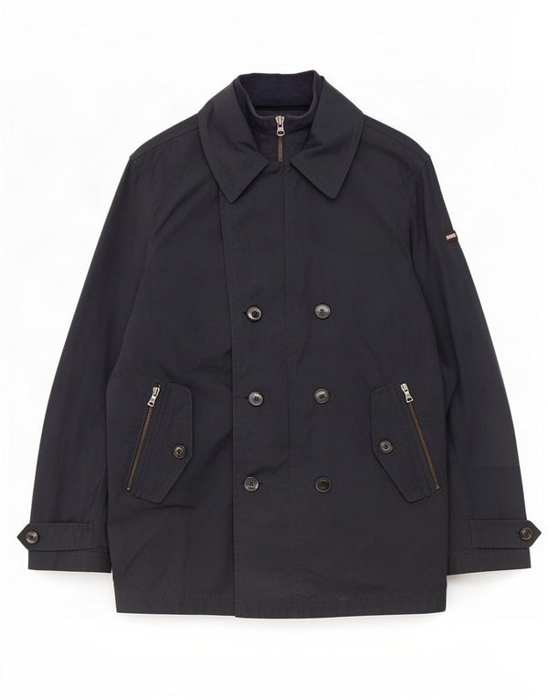 Hackett Herre Double Breasted Coat UK 38 Medium Navy Blue Nylon