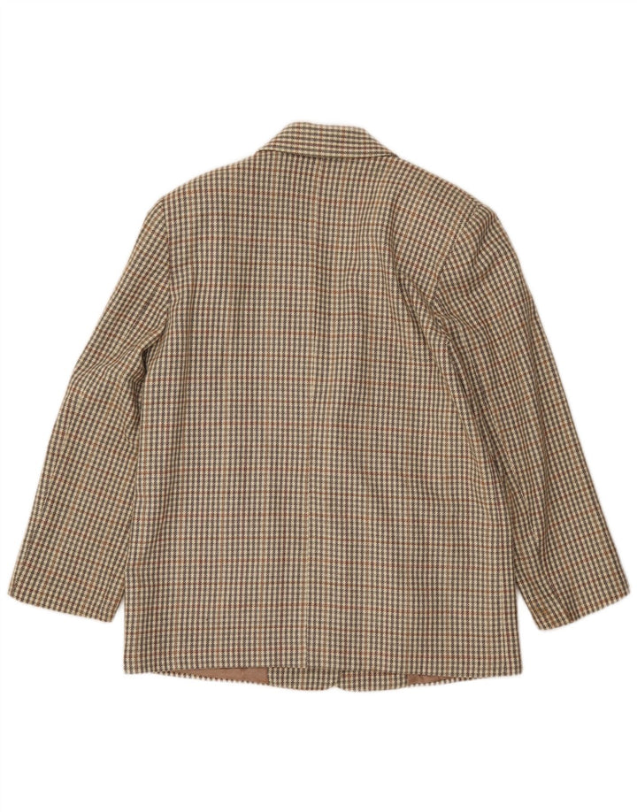 Vintage Dame 2-knaps blazerjakke IT 46 Stor Khaki Gingham Wool