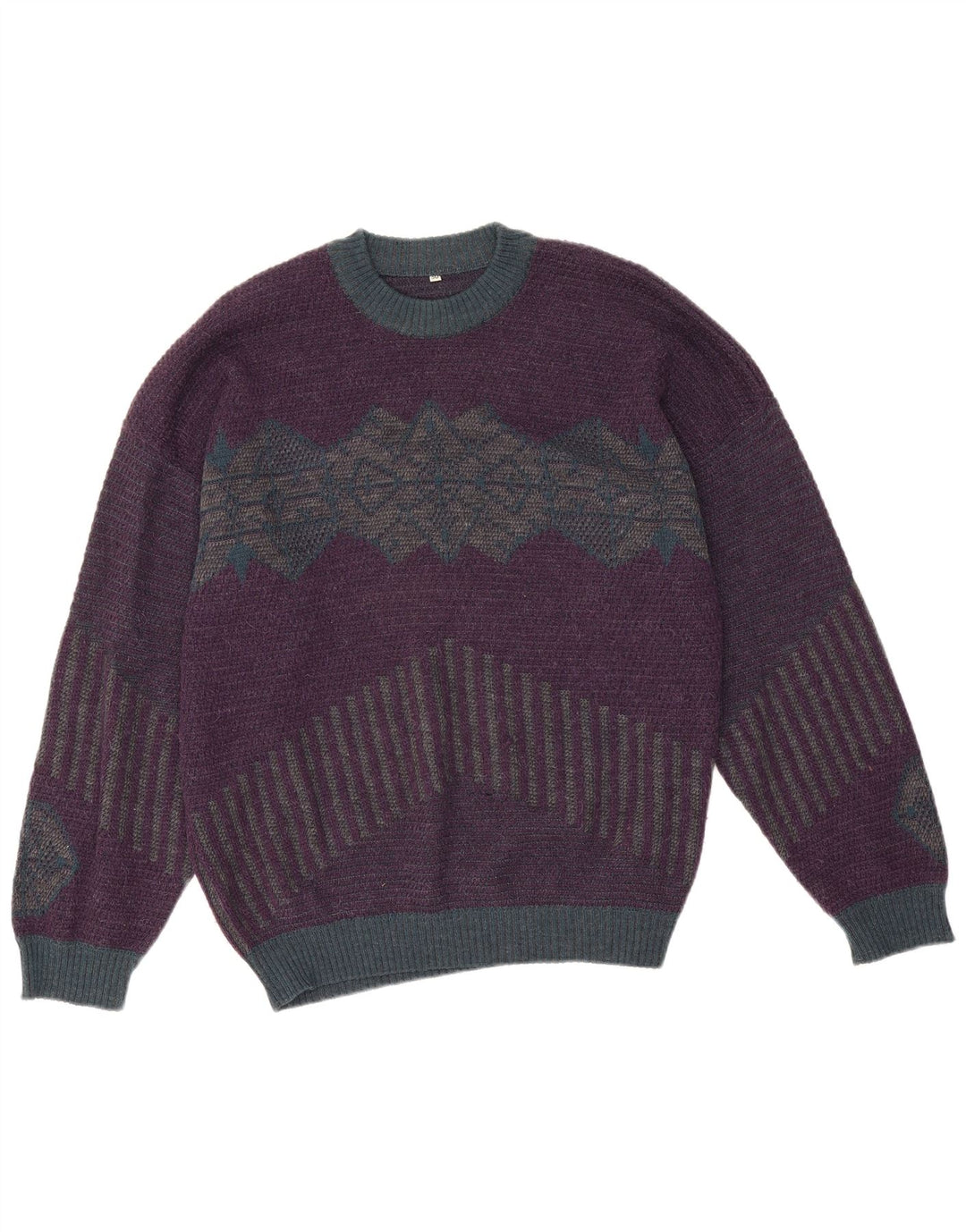Vintage Herre rund hals sweater IT 50 Medium Lilla Geometrisk