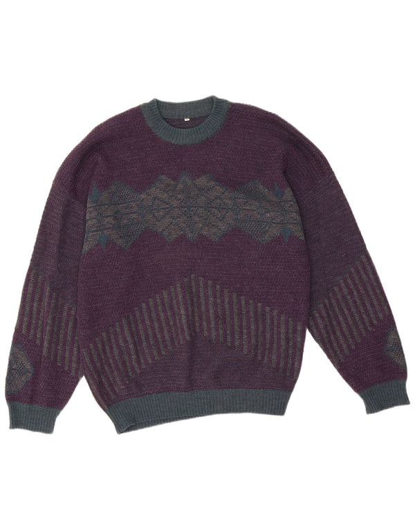 Vintage Herre rund hals sweater IT 50 Medium Lilla Geometrisk