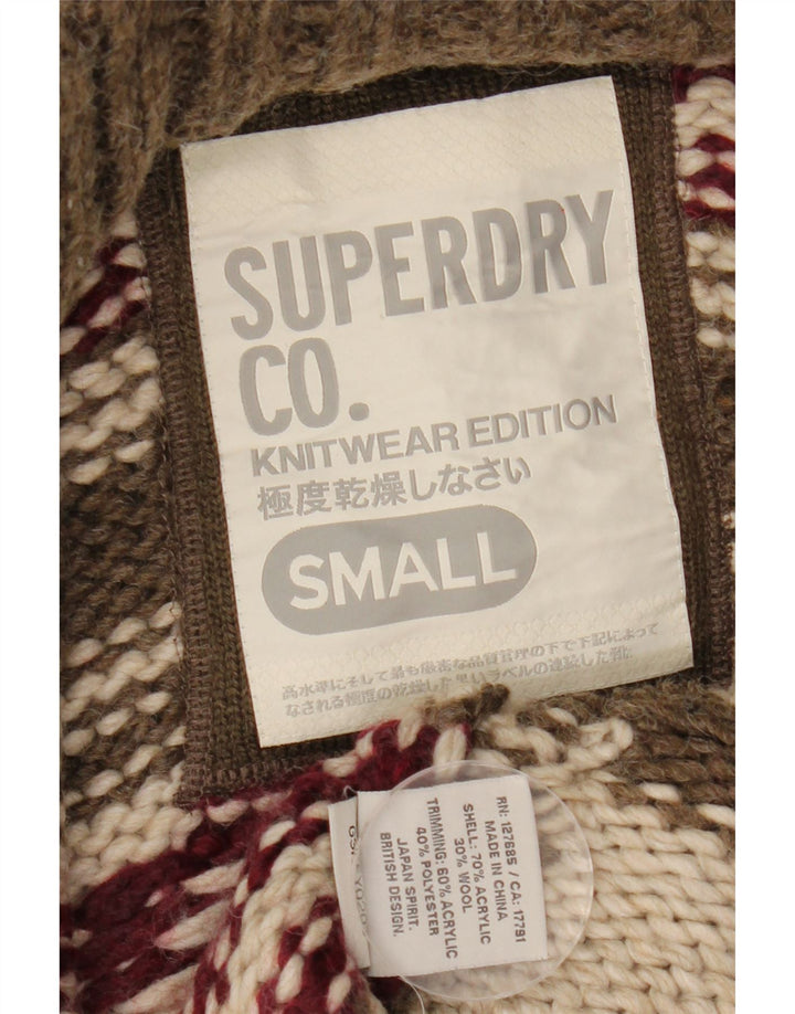 SUPERDRY Dame Hætte Cardigan Sweater UK 10 Lille Brun Geometrisk