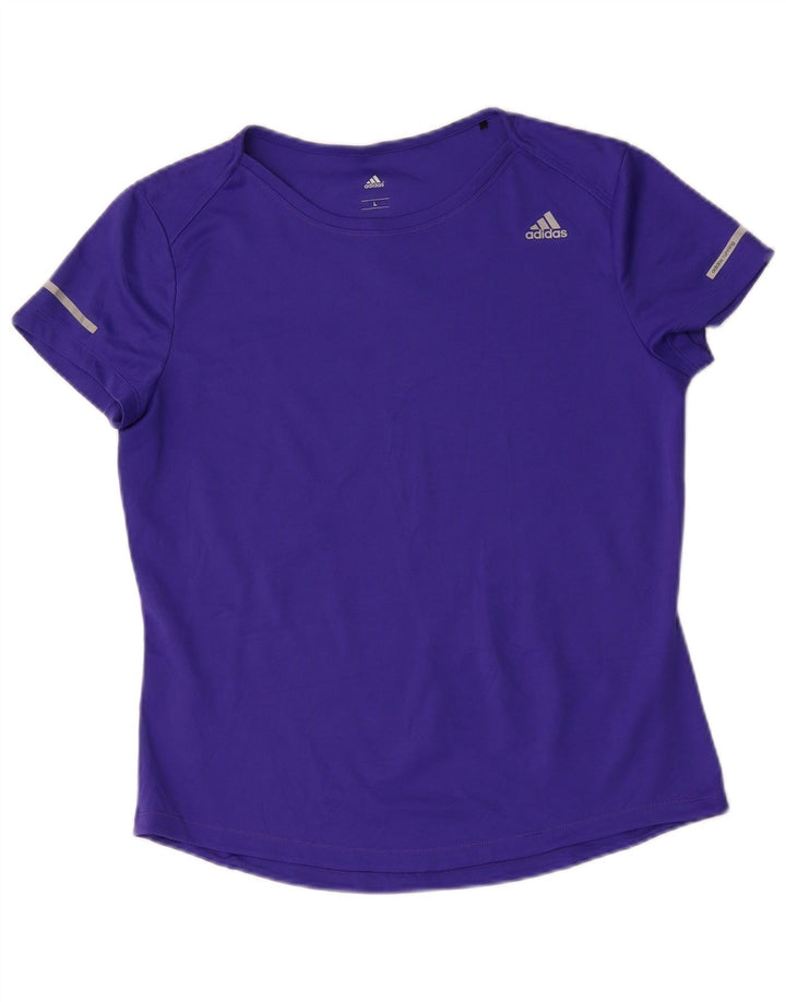 Adidas Dame Climalite T-Shirt Top UK 16 Stor Lilla Polyester