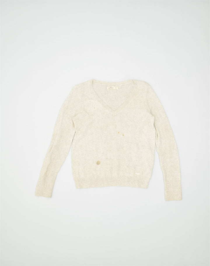 HOLLISTER Mens V-Neck Jumper Sweater Small Beige Cotton | Vintage | Thrift | Second-Hand | Used Clothing | Messina Hembry 