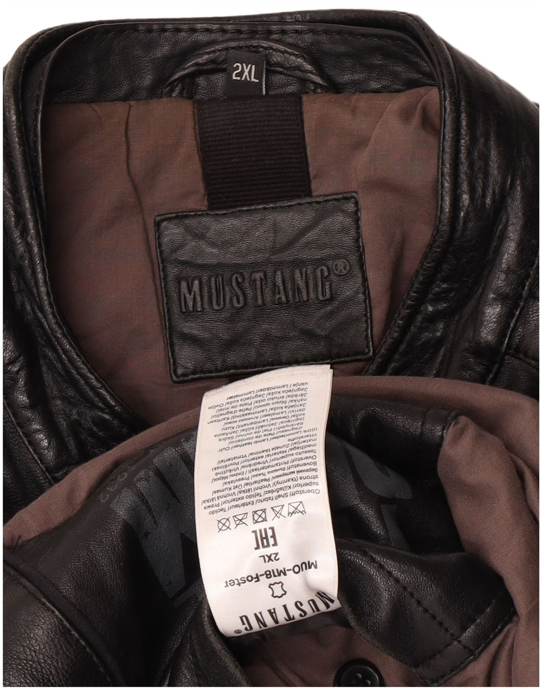 Mustang Herre Læder Racer Jakke UK 44 2XL Sort Læder