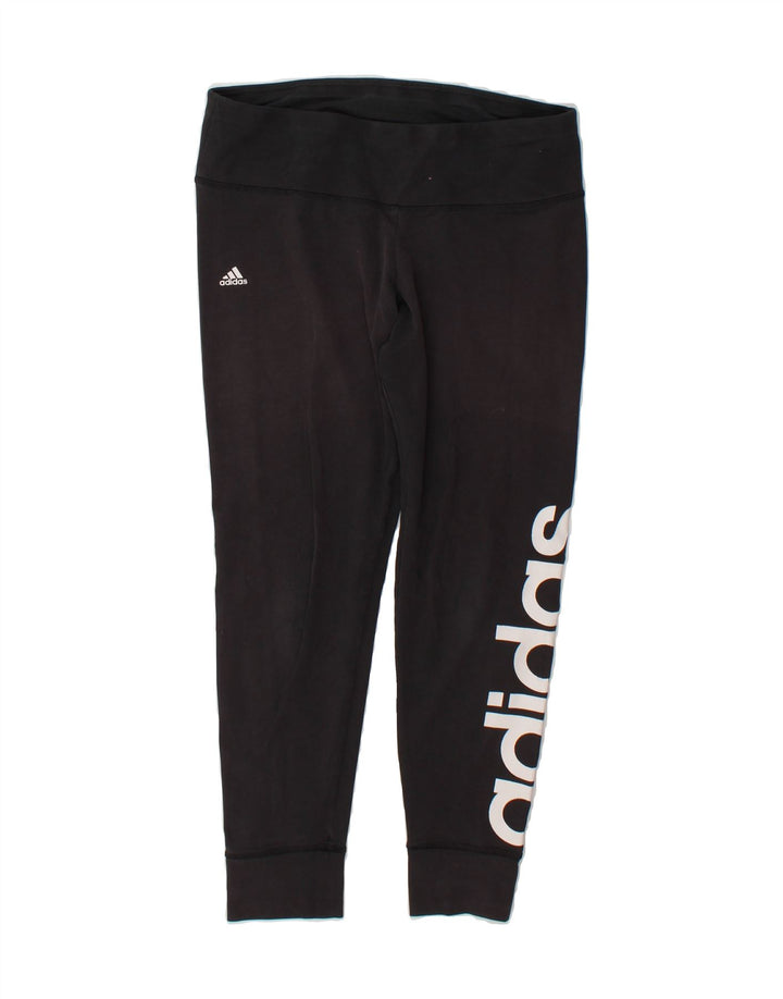 ADIDAS Womens Climalite Graphic Leggings UK 12/14 Medium Black Cotton Vintage Adidas and Second-Hand Adidas from Messina Hembry 