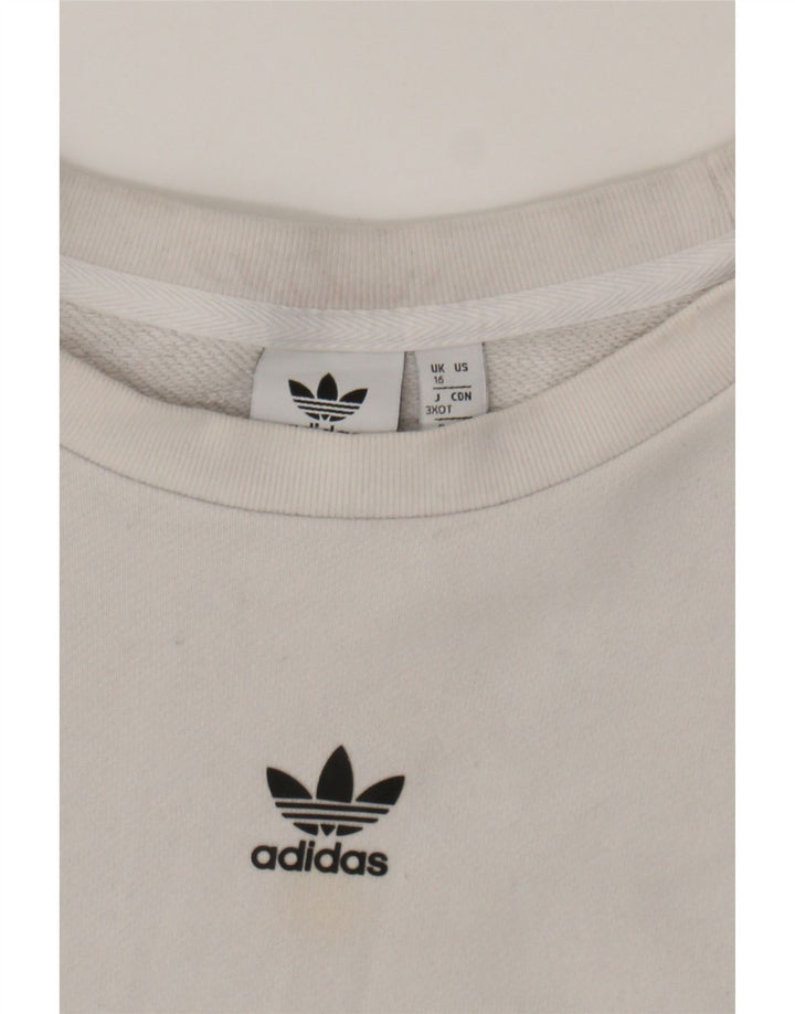 ADIDAS Womens Oversized Graphic Sweatshirt Jumper UK 16 Large White Cotton Vintage Adidas and Second-Hand Adidas from Messina Hembry 