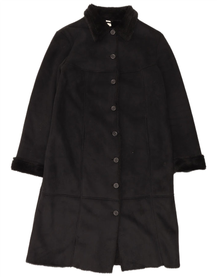 Vintage Sherpa-overfrakke til kvinder UK 12 Medium Black Polyester