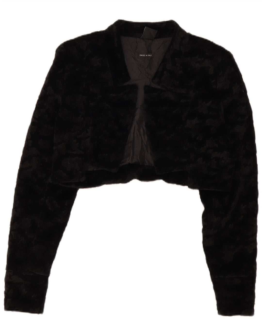 VINTAGE Dame imiteret Pels Bolero Jacket UK 14 Stor Sort Polyester