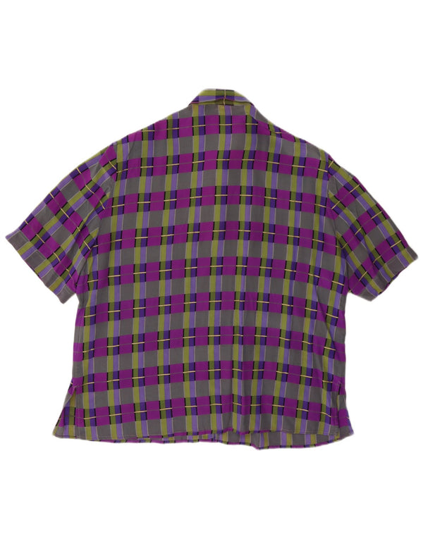 Vintage kvinders kortærmet skjortebluse UK 14 Stor flerfarvet plaid