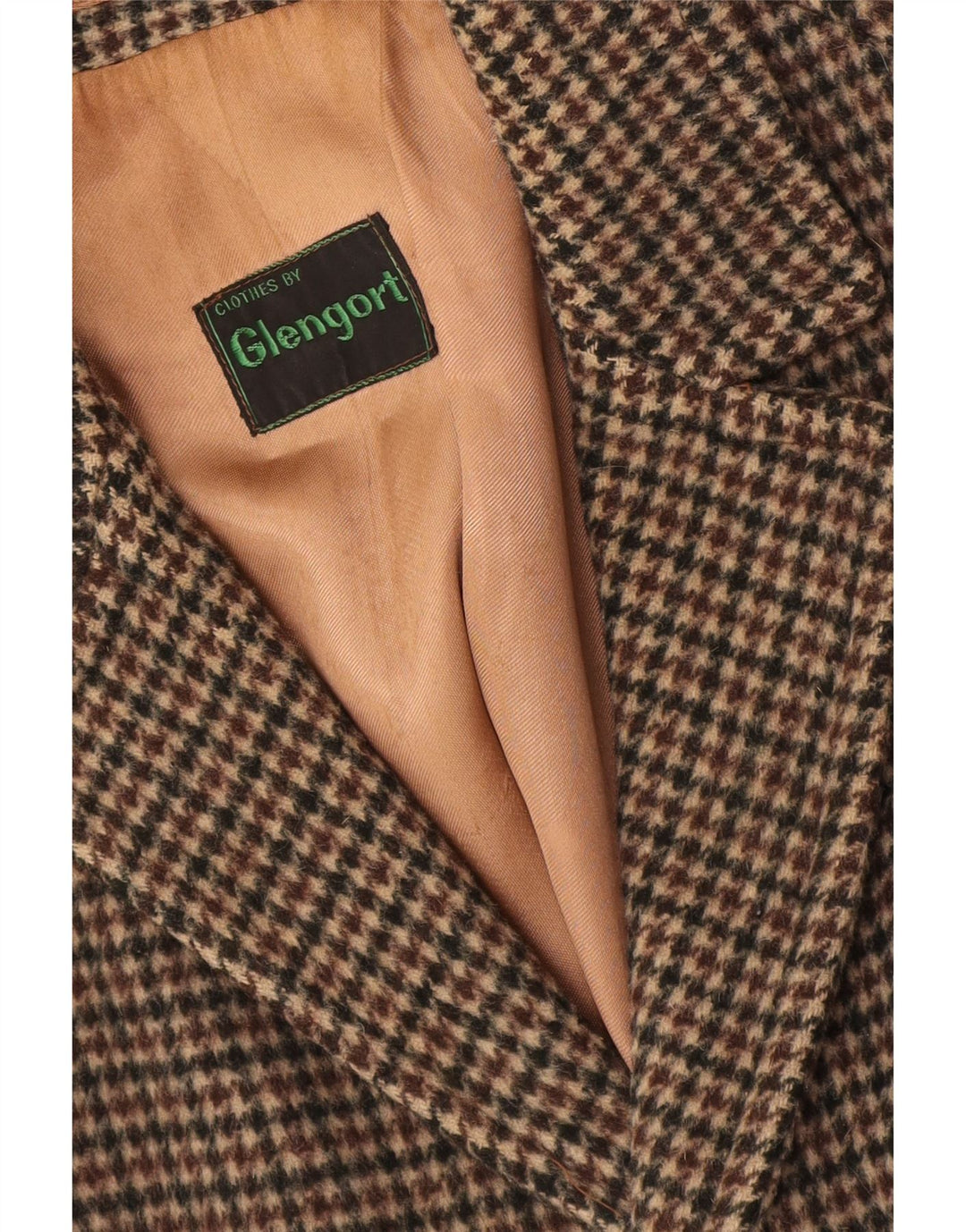 Vintage overfrakke til mænd UK 36 Small Brown Houndstooth