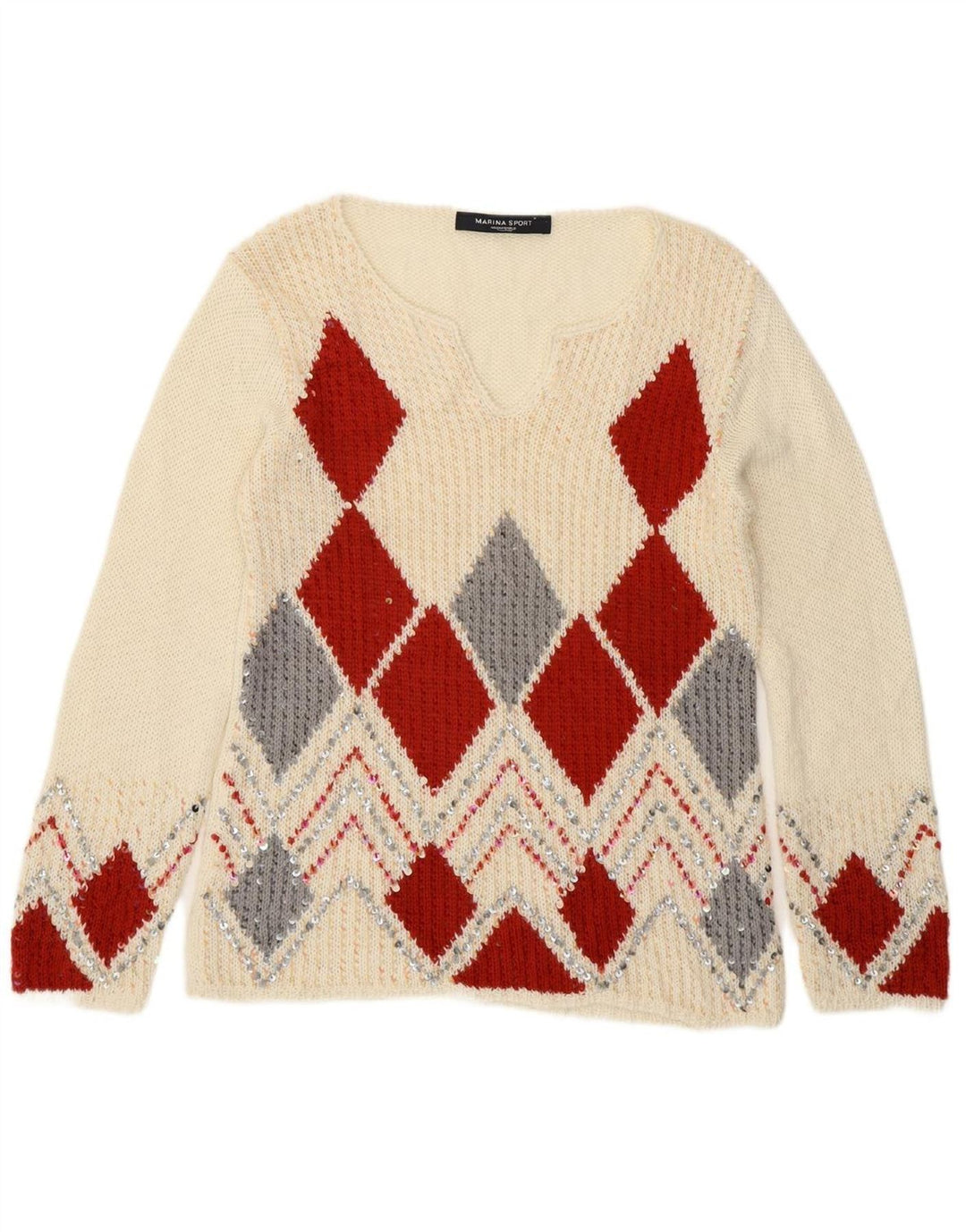 MARINA RINALDI Womens V-Neck Jumper Sweater UK 14 Medium Off White