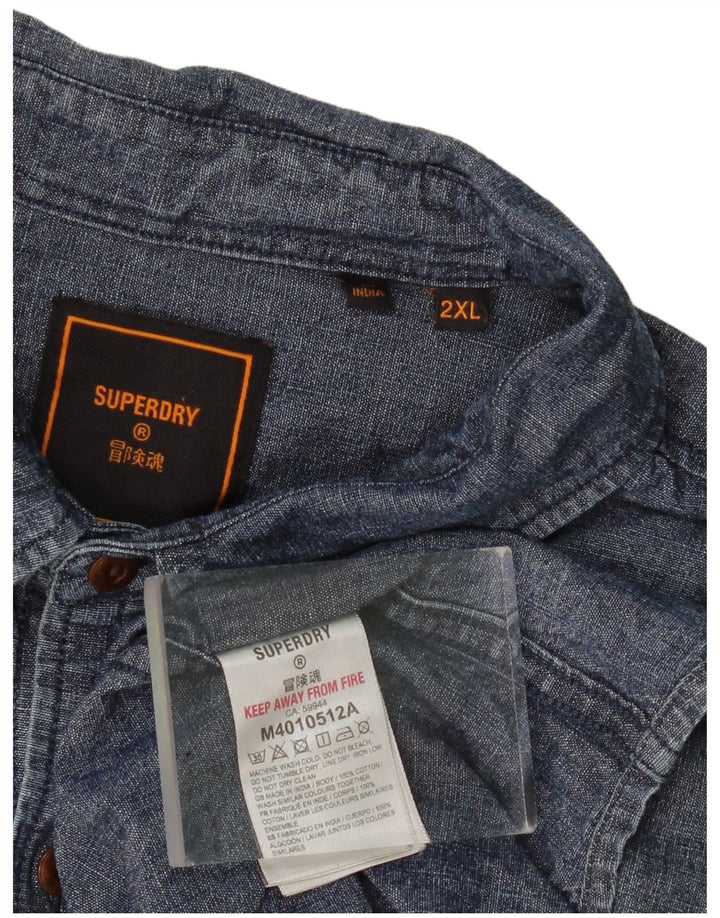 Superdry kortærmet herreskjorte 2XL blå bomuld