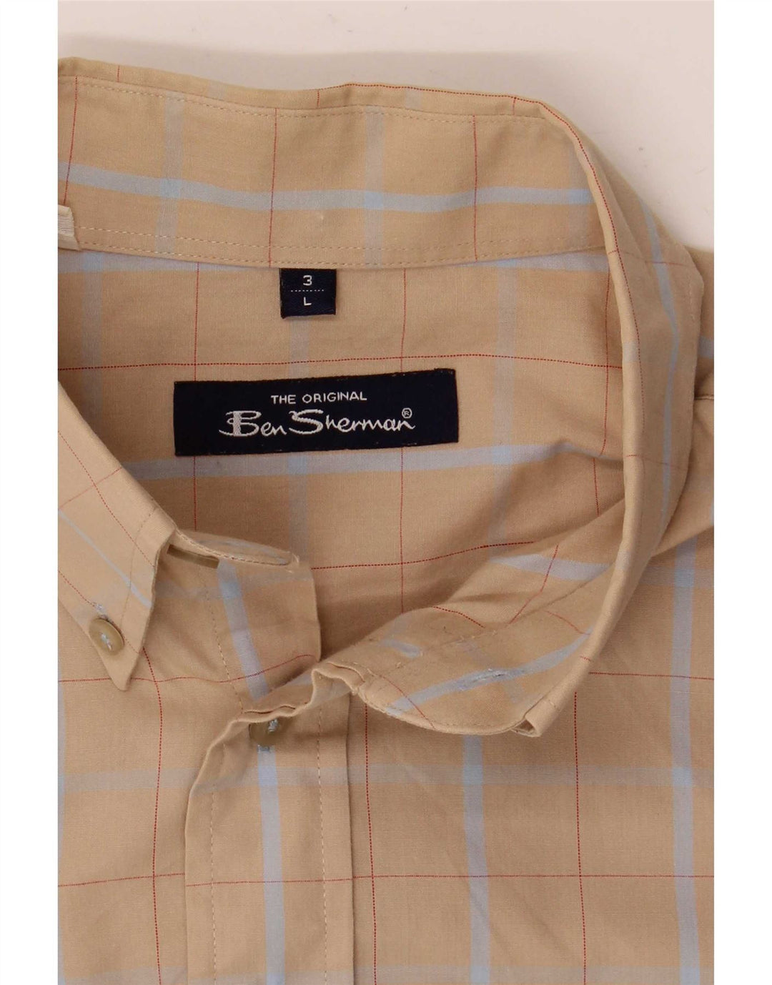 Ben Sherman Kortærmet Herreskjorte Stor Beige Ternet