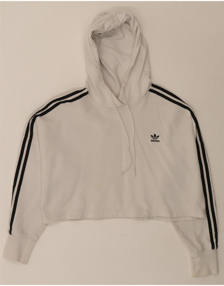 ADIDAS Dame Oversized Crop Hoodie Jumper UK 8 Small White Bomuld