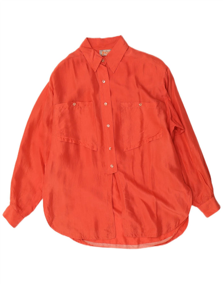 Vintage dameskjorte bluse UK 14 Medium Orange Silke