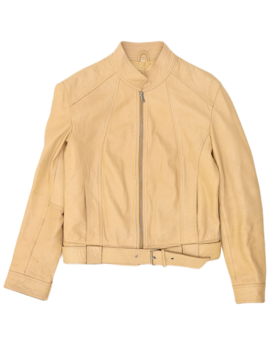 Vintage Dame Crop Læderjakke IT 44 Medium Beige Læder