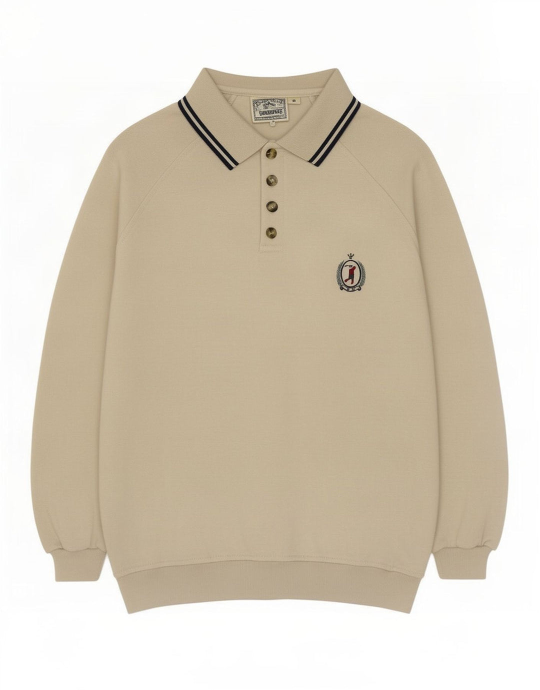 Vintage Polo-hals sweatshirt til mænd Medium Beige Bomuld
