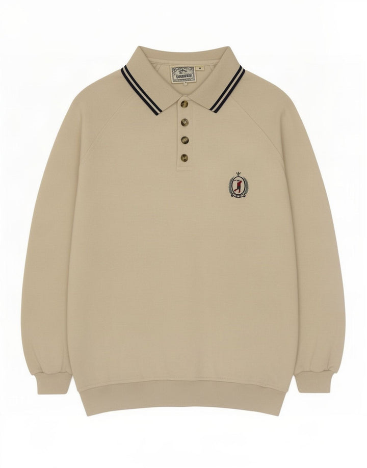Vintage Polo-hals sweatshirt til mænd Medium Beige Bomuld