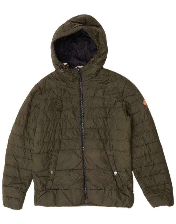 Jack & Jones Herre hættepolstret jakke UK 36 Small Khaki Nylon