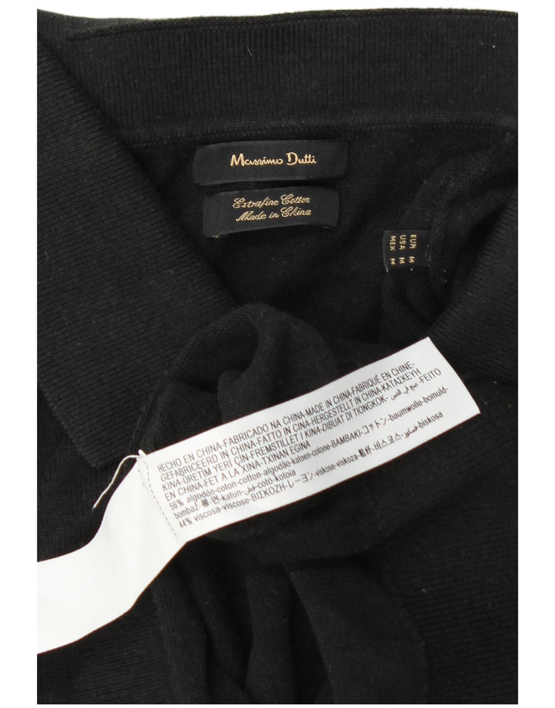 Massimo Dutti Herre Polo Neck Jumper Sweater Medium Sort Bomuld