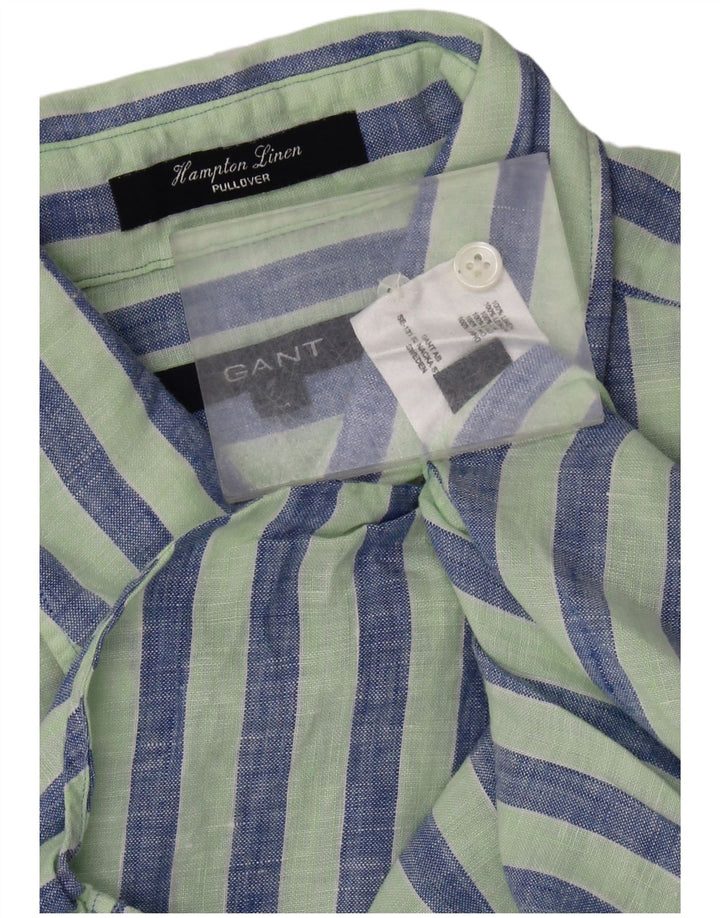 Gant Herre Pullover Shirt Medium Green Pinstripe Linen
