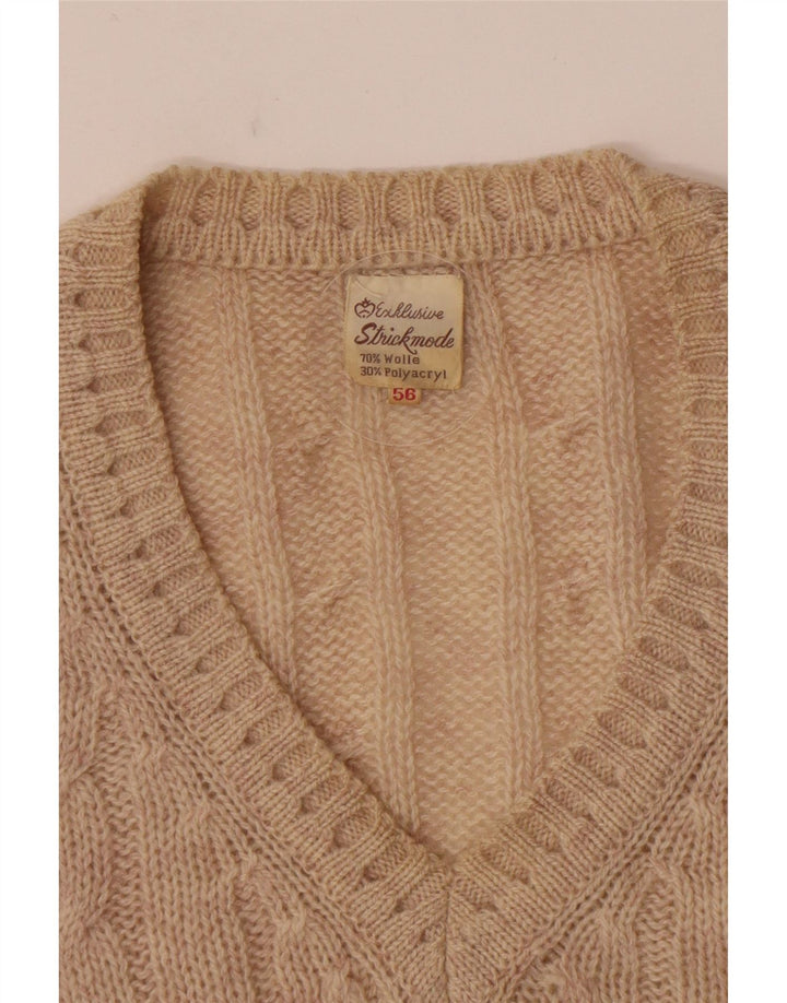 Vintage Herre V-hals sweater IT 56 XL Beige Uld