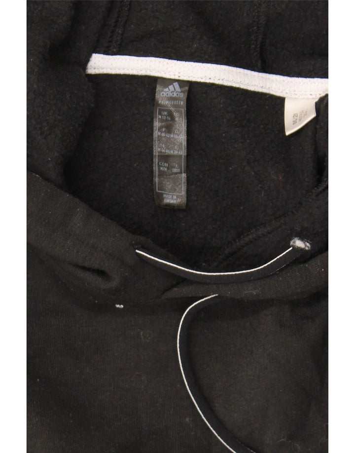 ADIDAS Womens Crop Hoodie Jumper UK 12/14 Medium Black Polyester Vintage Adidas and Second-Hand Adidas from Messina Hembry 