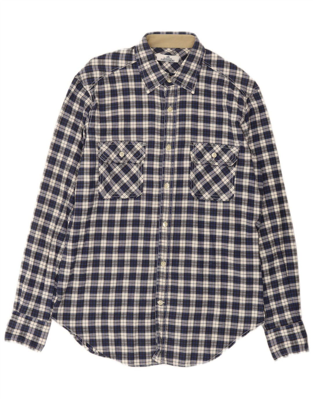 Egon Furstenberg Herre Flanelskjorte Str. 40 15 3/4 Medium Blå Plaid