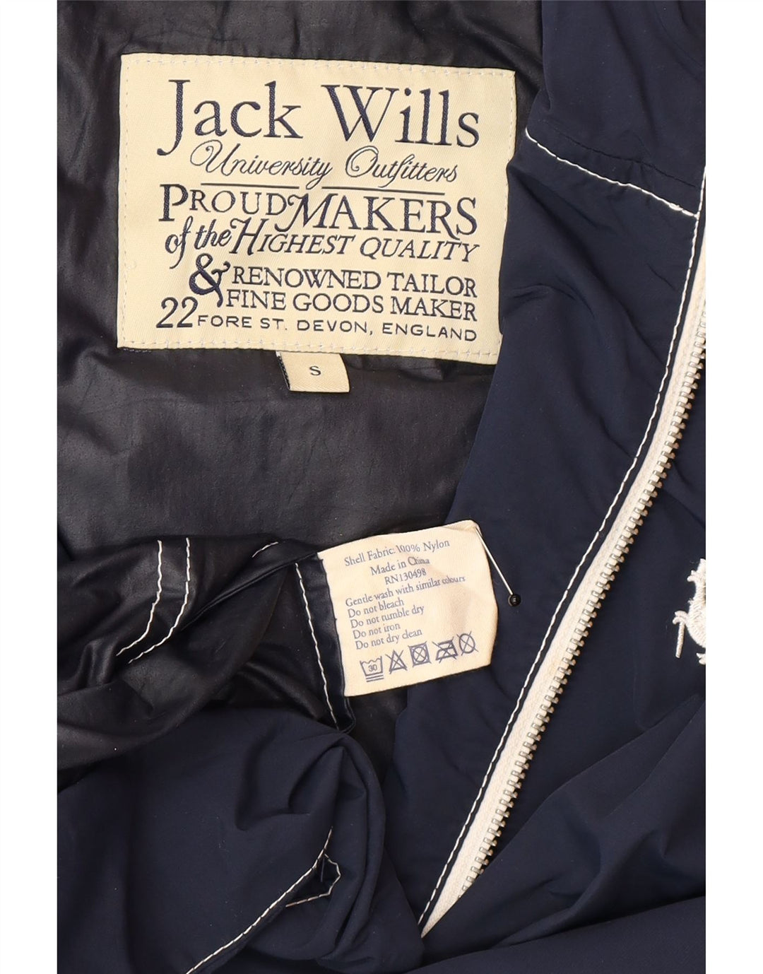 Jack Wills Herre Hooded Windbreaker Jacket UK 36 Small Navy Blue Nylon