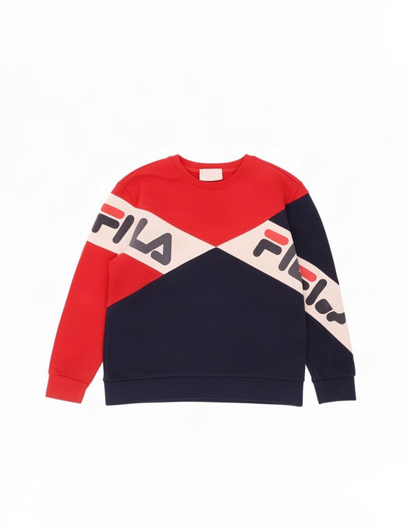 Fila Dame Grafisk Sweatshirt Jumper UK 18 XL Marineblå Colourblock Bomuld
