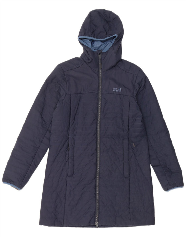 Jack Wolfskin Dame Hætte Polstret Frakke UK 12 Medium Navy Blue Polyester