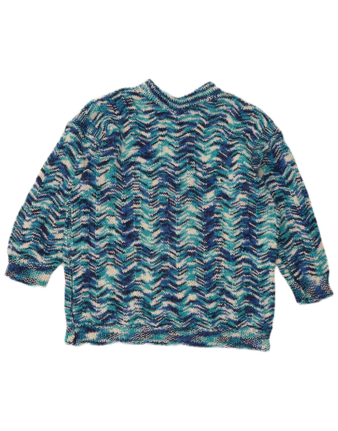 Vintage dame sweater med rund hals DK 14 Medium Blue Geometric