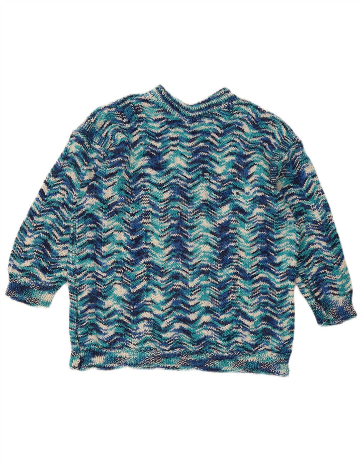 Vintage dame sweater med rund hals DK 14 Medium Blue Geometric