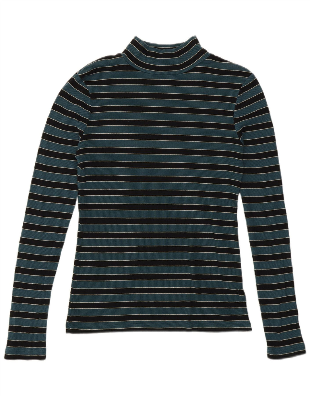 Fat Face Dame Turtle Neck Jumper Sweater UK 12 Medium Grøn Stribet